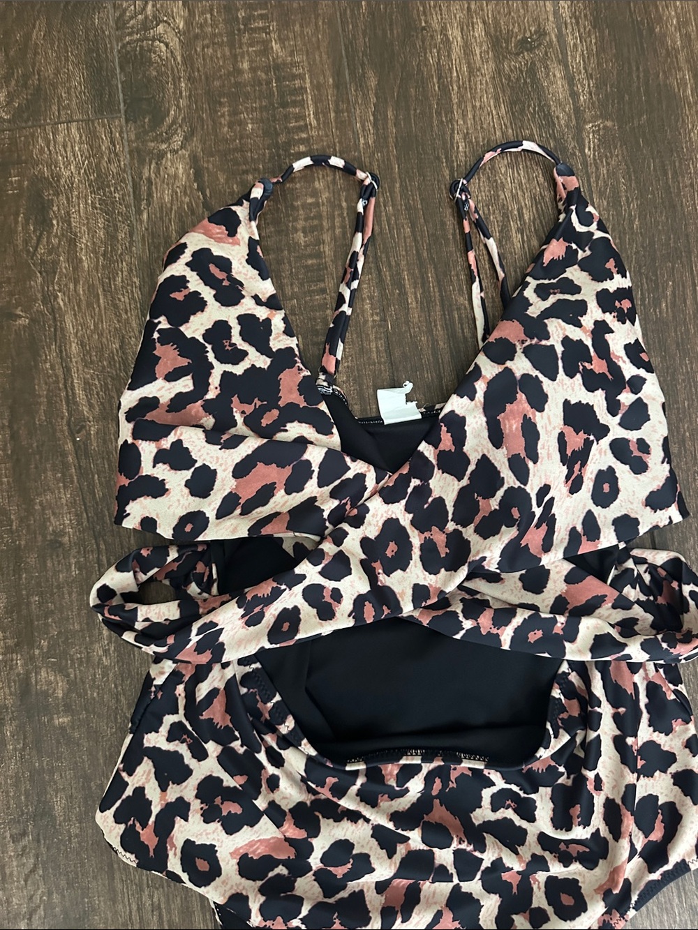 Leopard Print One Piece Swimsuit Women’s Large Cutout Wrap Tie Bathing Suit - Picture 2 of 5